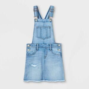 Cat & Jack Jean Skirtall Girls XS (4/5) Light Wash Adjustable Straps
